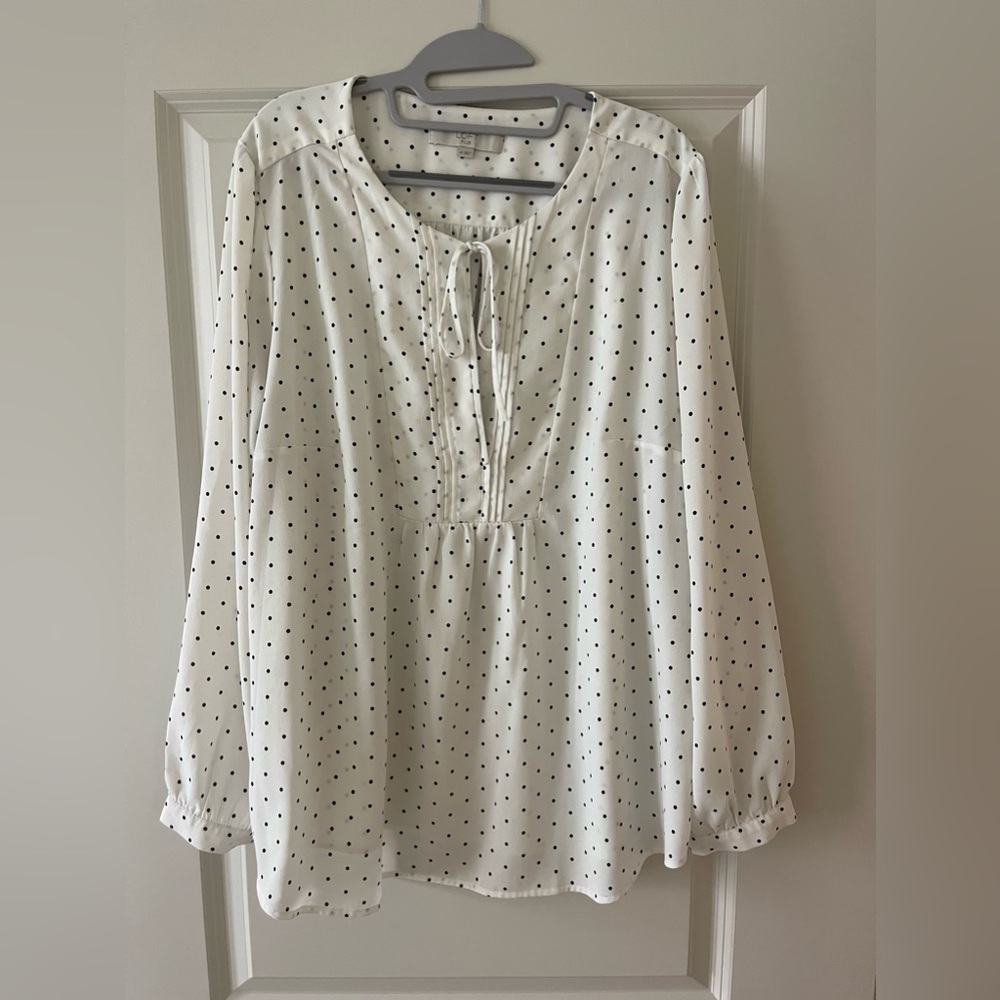White and Black Loft Plus Polka Dot Blouse